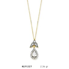 14 Ayar Altın Beyaz Tektaş Damla Kolye KLY1227