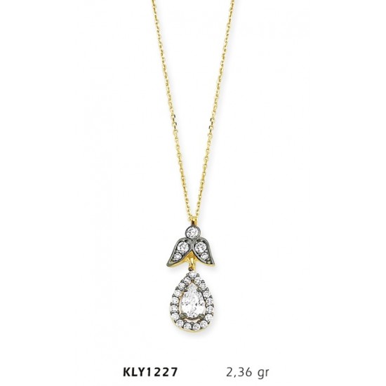 14 Ayar Altın Beyaz Tektaş Damla Kolye KLY1227