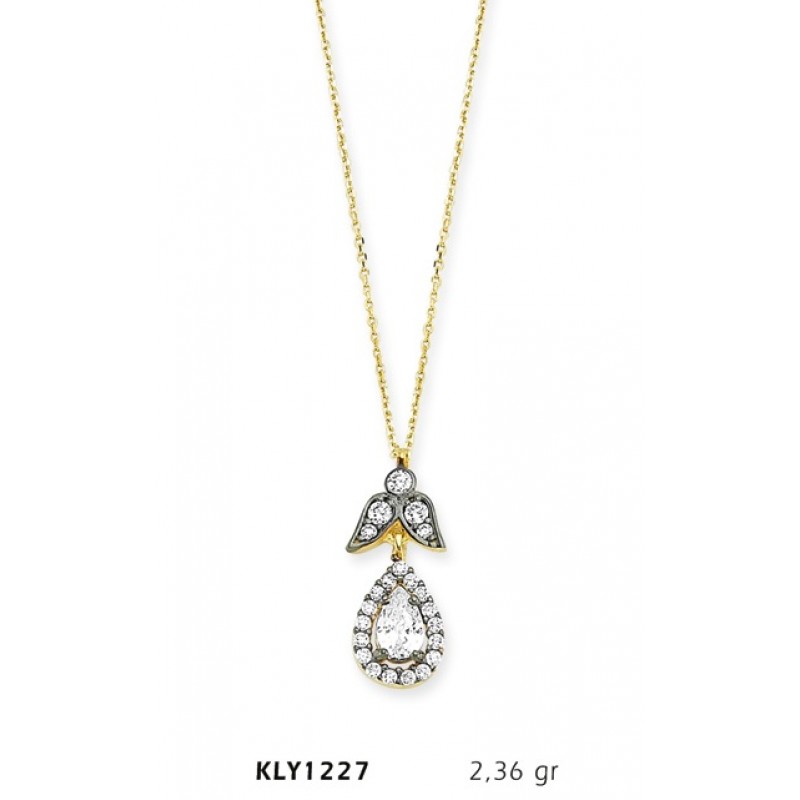14 Ayar Altın Beyaz Tektaş Damla Kolye KLY1227 14 Ayar Altın Beyaz Tektaş Damla Kolye KLY1227