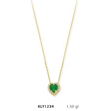 14 Ayar Altın Yeşil Taşlı Kalp Kolye KLY1234