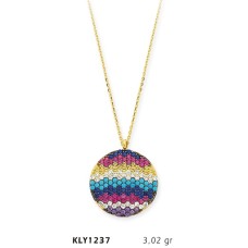 14 Ayar Altın Rengarenk Daire Kolye KLY1237