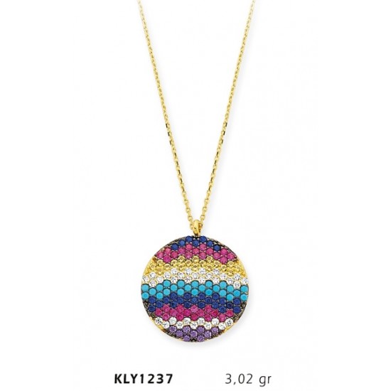 14 Ayar Altın Rengarenk Daire Kolye KLY1237