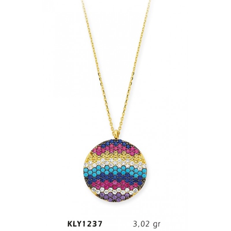 14 Ayar Altın Rengarenk Daire Kolye KLY1237