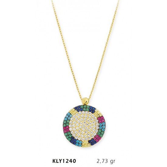 14 Ayar Altın Rengarenk Çerçeveli Daire Kolye KLY1240 14 Ayar Altın Rengarenk Çerçeveli Daire Kolye KLY1240