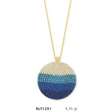 14 Ayar Altın Mavi Daire Kolye KLY1251