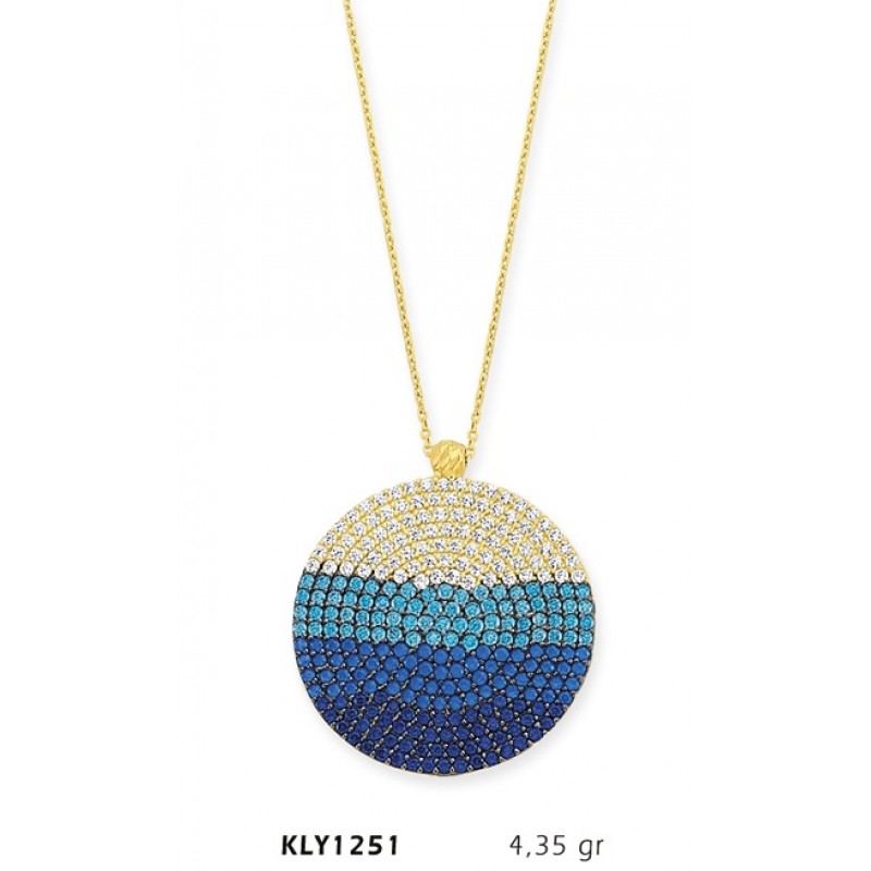 14 Ayar Altın Mavi Daire Kolye KLY1251