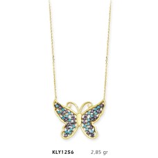 14 Ayar Altın Mavi Kelebek Kolye KLY1256