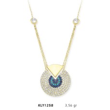 14 Ayar Altın Mavi Dilim Kolye KLY1258