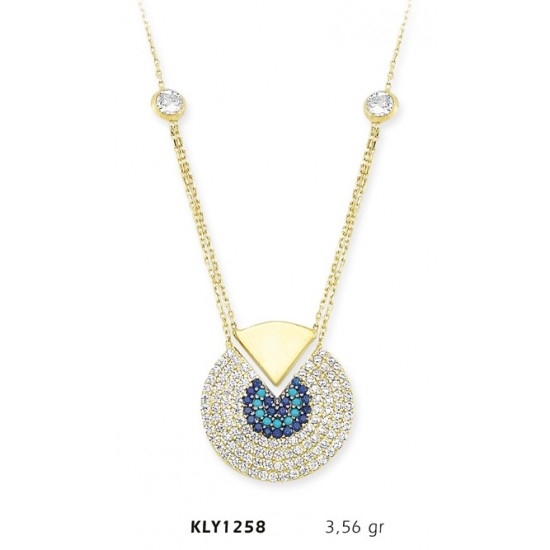 14 Ayar Altın Mavi Dilim Kolye KLY1258