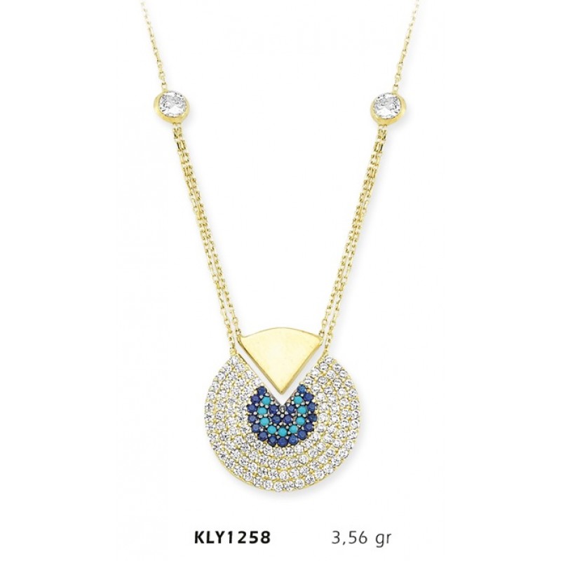 14 Ayar Altın Mavi Dilim Kolye KLY1258