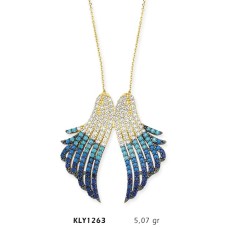 14 Ayar Altın Mavi Melek Kanadı Kolye KLY1263