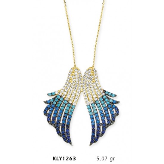 14 Ayar Altın Mavi Melek Kanadı Kolye KLY1263