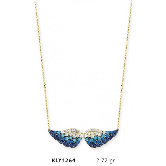 14 Ayar Altın Mavi Melek Kanadı Kolye KLY1264