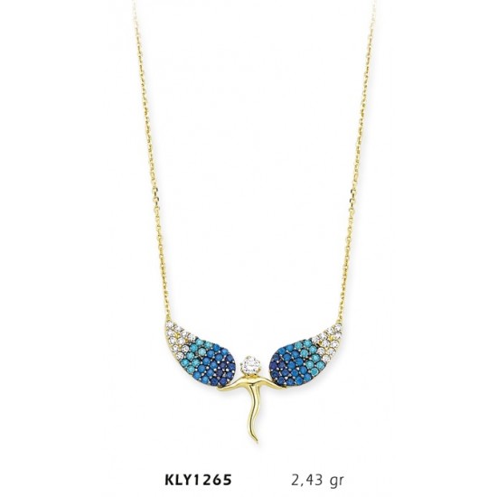 14 Ayar Altın Mavi Melek Kolye KLY1265