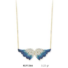 14 Ayar Altın Mavi Melek Kanadı Kolye KLY1266