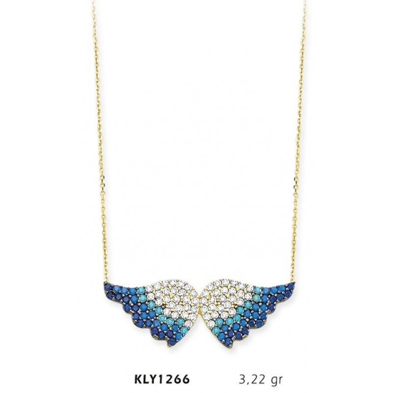 14 Ayar Altın Mavi Melek Kanadı Kolye KLY1266