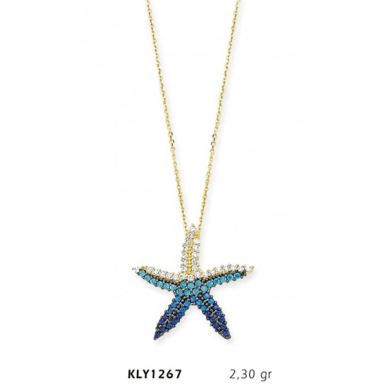 14 Ayar Altın Mavi Deniz Yıldızı Kolye KLY1267