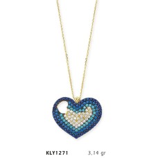 14 Ayar Altın Mavi Kalp Kolye KLY1271
