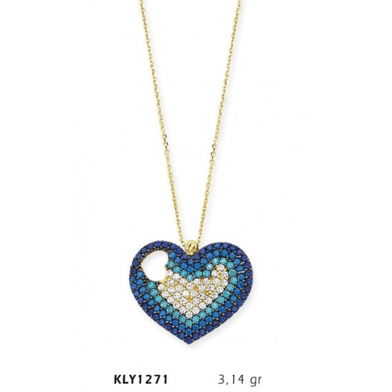 14 Ayar Altın Mavi Kalp Kolye KLY1271