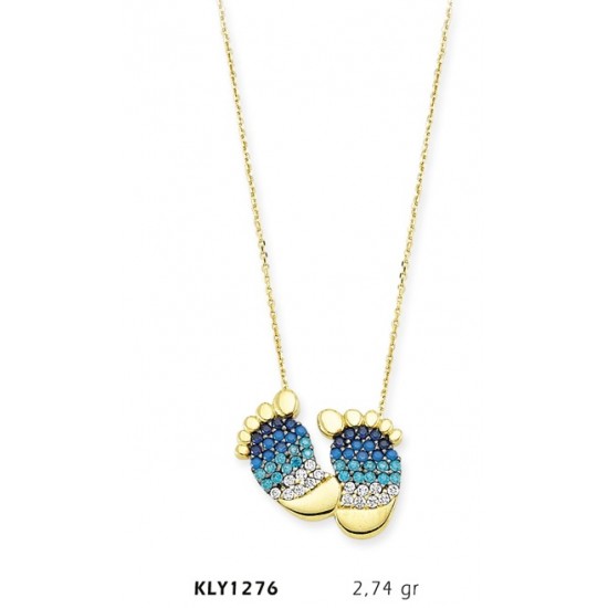 14 Ayar Altın Mavi Bebek Ayağı Kolye KLY1276