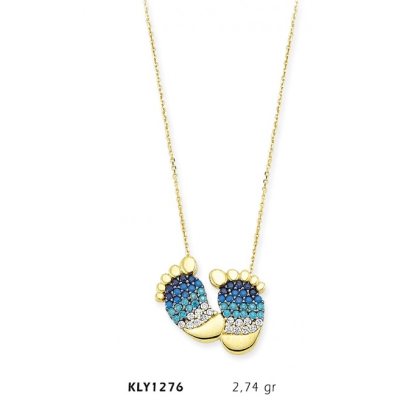 14 Ayar Altın Mavi Bebek Ayağı Kolye KLY1276