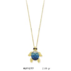 14 Ayar Altın Mavi Kaplumbağa Kolye KLY1277