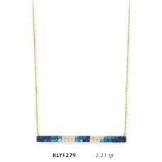 14 Ayar Altın Mavi Doğrusal Kolye KLY1279
