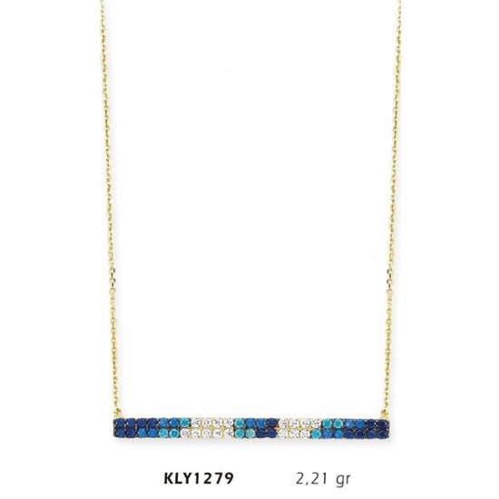 14 Ayar Altın Mavi Doğrusal Kolye KLY1279