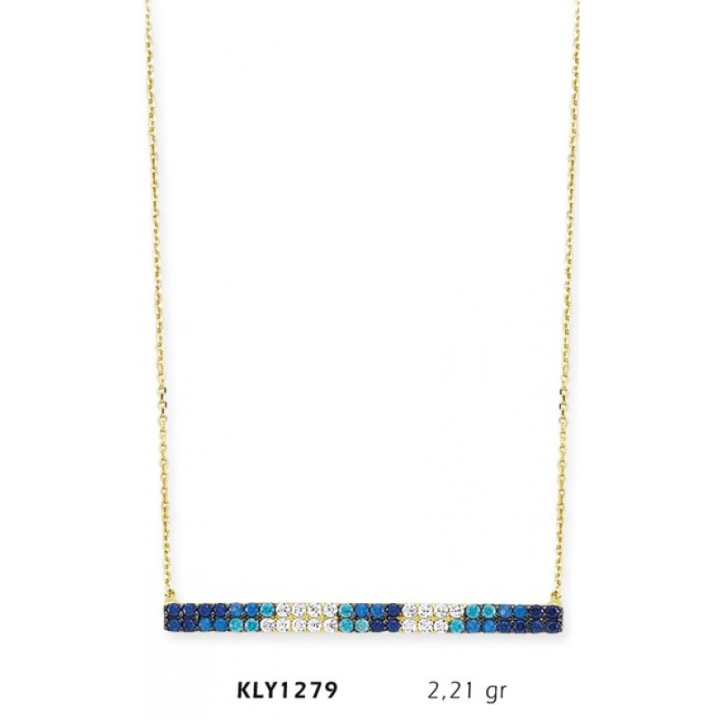 14 Ayar Altın Mavi Doğrusal Kolye KLY1279