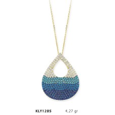 14 Ayar Altın Mavi Damla Kolye KLY1285