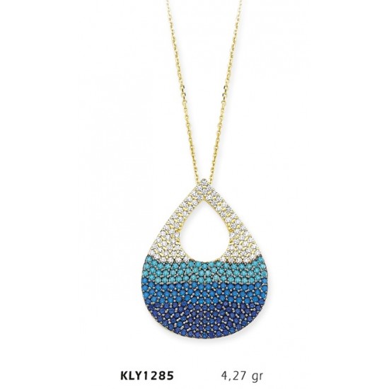 14 Ayar Altın Mavi Damla Kolye KLY1285