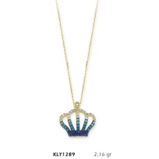 14 Ayar Altın Mavi Kral Tacı Kolye KLY1289