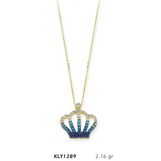 14 Ayar Altın Mavi Kral Tacı Kolye KLY1289 14 Ayar Altın Mavi Kral Tacı Kolye KLY1289