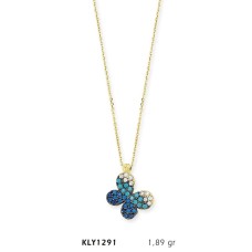 14 Ayar Altın Mavi Kelebek Kolye KLY1291