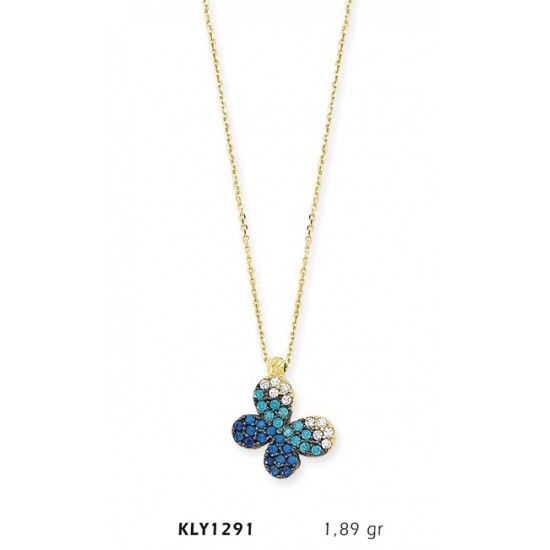 14 Ayar Altın Mavi Kelebek Kolye KLY1291