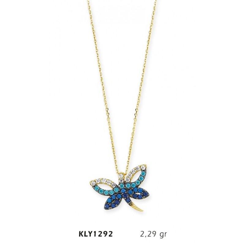 14 Ayar Altın Mavi Yusufçuk Kolye KLY1292