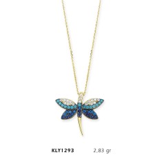 14 Ayar Altın Mavi Yusufçuk Kolye KLY1293