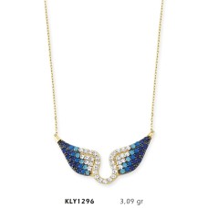 14 Ayar Altın Mavi Melek Kanadı Kolye KLY1296