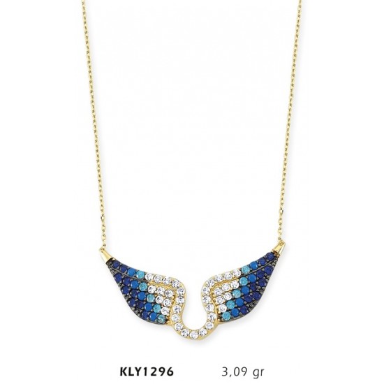 14 Ayar Altın Mavi Melek Kanadı Kolye KLY1296