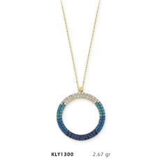 14 Ayar Altın Mavi Halka Kolye KLY1300