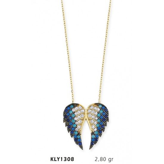 14 Ayar Altın Mavi Melek Kanadı Kolye KLY1308
