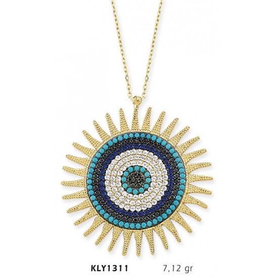 14 Ayar Altın Nazar Boncuğu Güneş Kolye KLY1311 14 Ayar Altın Nazar Boncuğu Güneş Kolye KLY1311
