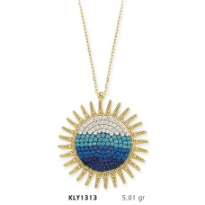 14 Ayar Altın Mavi Güneş Kolye KLY1313