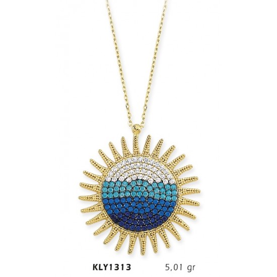 14 Ayar Altın Mavi Güneş Kolye KLY1313
