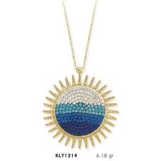 14 Ayar Altın Mavi Güneş Kolye KLY1314