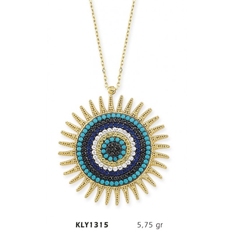 14 Ayar Altın Nazar Boncuğu Güneş Kolye KLY1315 14 Ayar Altın Nazar Boncuğu Güneş Kolye KLY1315