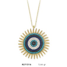 14 Ayar Altın Nazar Boncuğu Güneş Kolye KLY1316