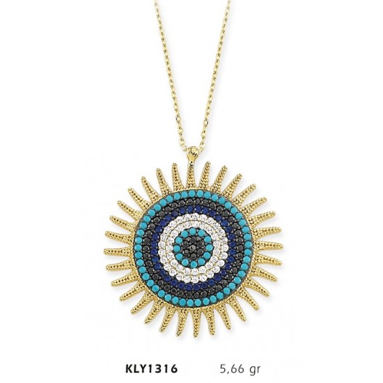 14 Ayar Altın Nazar Boncuğu Güneş Kolye KLY1316 14 Ayar Altın Nazar Boncuğu Güneş Kolye KLY1316