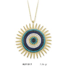 14 Ayar Altın Nazar Boncuğu Güneş Kolye KLY1317