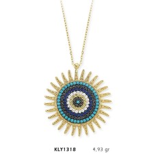 14 Ayar Altın Nazar Boncuğu Güneş Kolye KLY1318